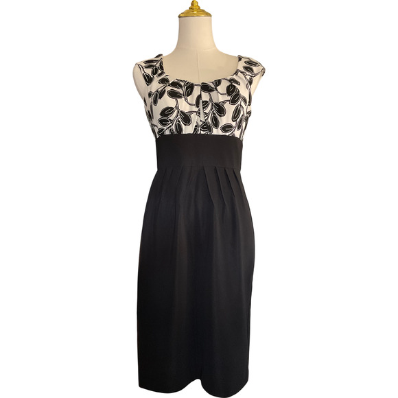 London Times Women's 4 Floral Print Black White Dress Pleated Fit and Flare - Picture 1 of 12